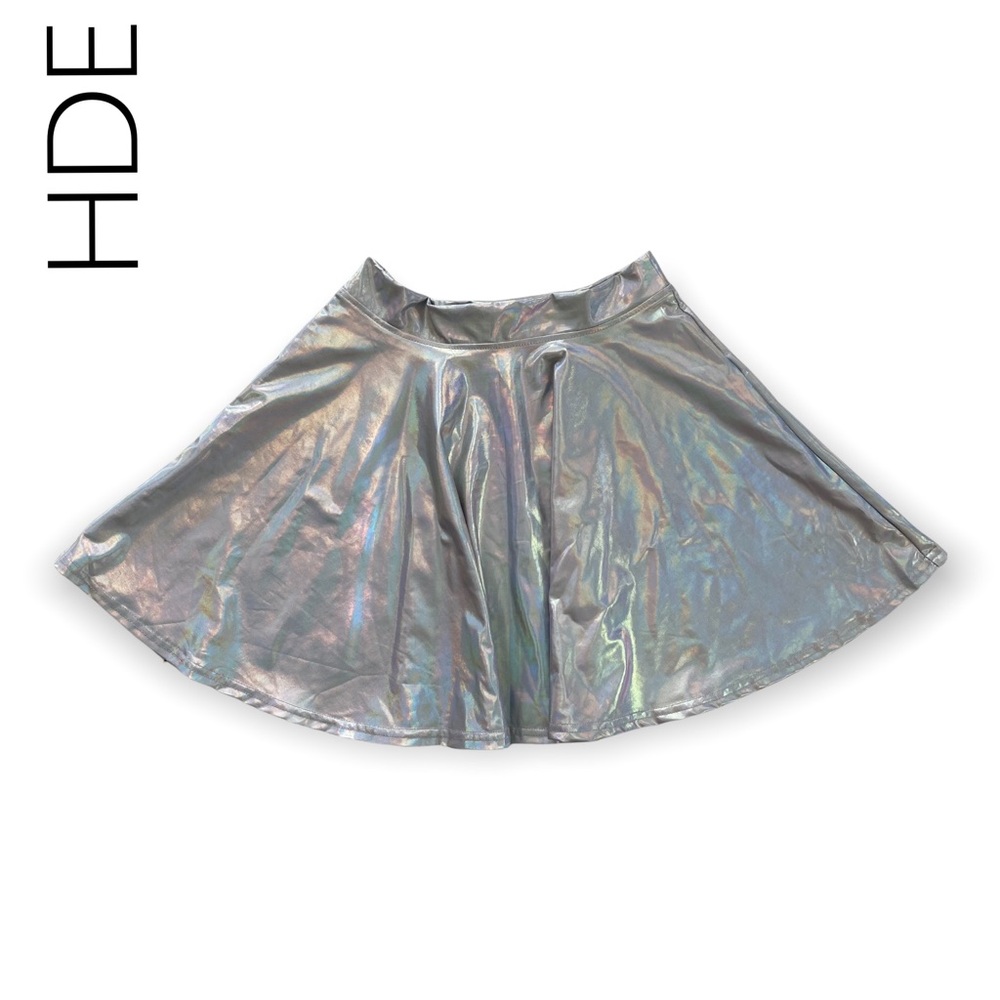 HDE Shiny Liquid Metallic Holographic Pleated Flare Skirt Skirt Size Small
